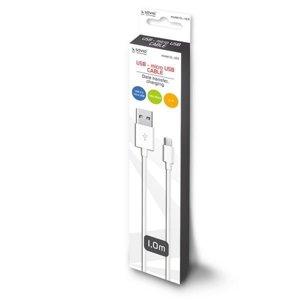 Savio USB Cable 1m A to Micro B, White
