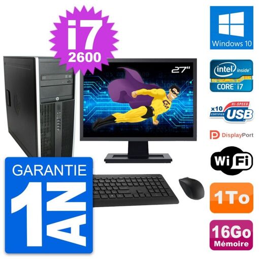 HP Compaq Elite 8300 Desktop PC - 27" Screen, Intel i7-2600, 16GB RAM, 1TB Hard Drive, Windows 10, WiFi