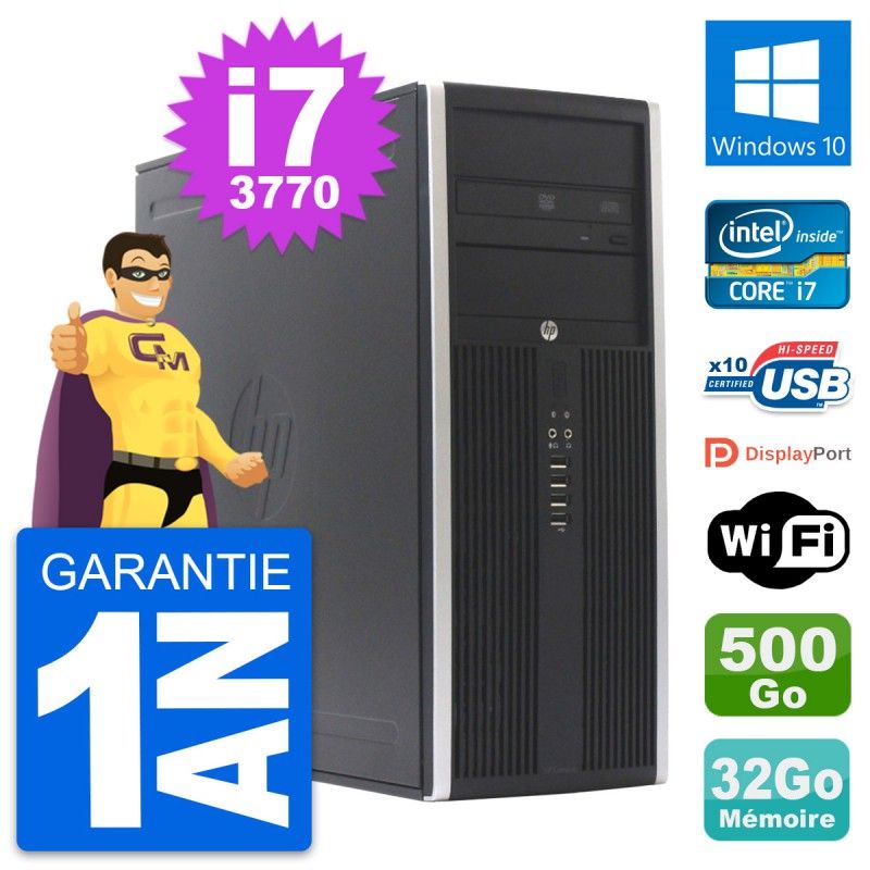 Ordinateur de bureau HP Compaq Elite 8300 - Processeur Intel Core i7, 32 Go de RAM, 500 Go SSD, Windows 10, WiFi