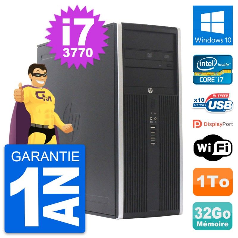 Ordinateur de bureau HP Compaq Elite 8300 - Processeur Intel Core i7, 32 Go de RAM, 1 To de disque dur, Windows 10, WiFi