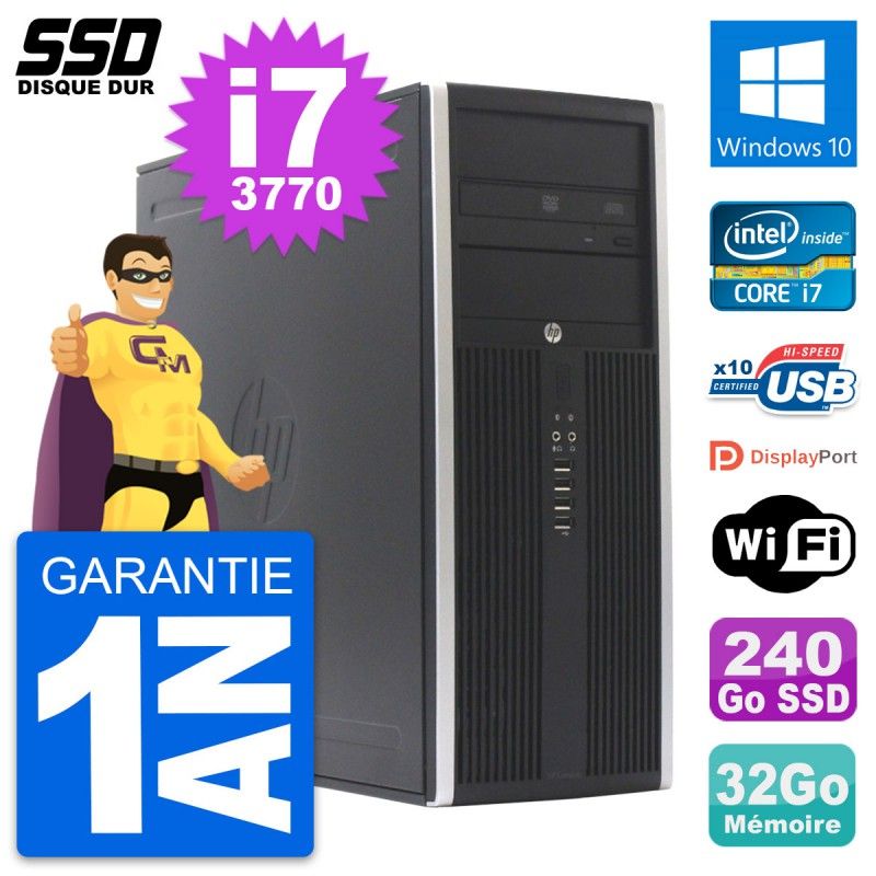 Ordinateur de bureau HP Compaq Elite 8300 - Processeur Intel Core i7, 32 Go de RAM, 240 Go SSD, Windows 10, Wi-Fi