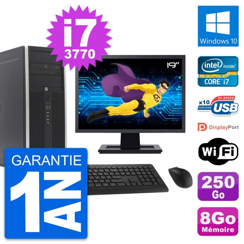 HP Compaq Elite 8300 Desktop PC - 19" Screen, Intel i7-3770, 8GB RAM, 250GB HDD, Windows 10, WiFi