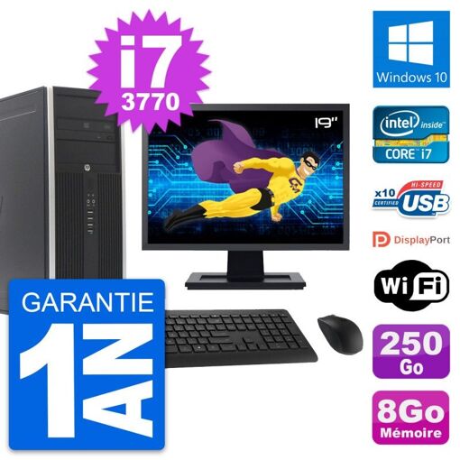 HP Compaq Elite 8300 Desktop PC - 19" Screen, Intel i7-3770, 8GB RAM, 250GB HDD, Windows 10, WiFi