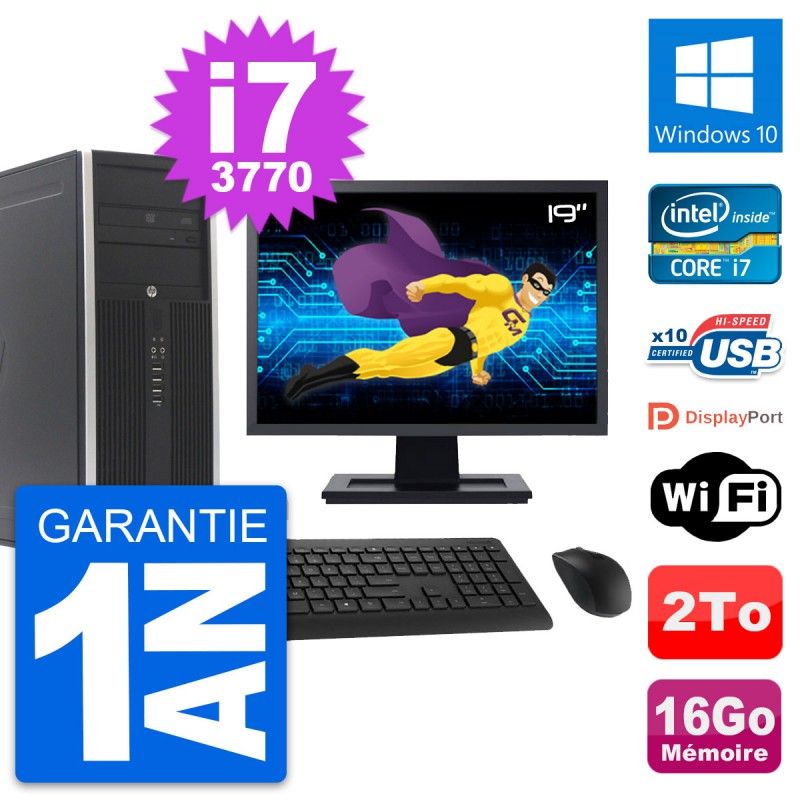 HP Compaq Elite 8300 Desktop PC - 19-inch Screen, Intel i7-3770, 16GB RAM, 2TB Hard Drive, Windows 10, WiFi