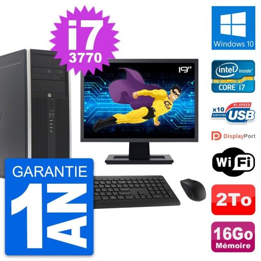 HP Compaq Elite 8300 Desktop PC - 19-inch Screen, Intel i7-3770, 16GB RAM, 2TB Hard Drive, Windows 10, WiFi