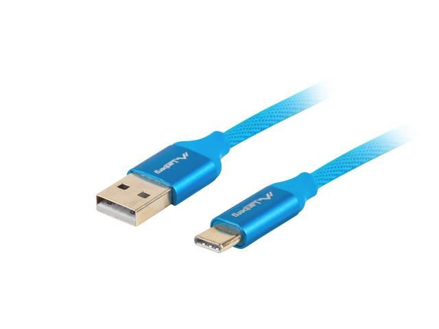 Câble USB Lanberg 2.0 Homme/Homme USB C avec charge rapide 3.0, Bleu, 1.8m