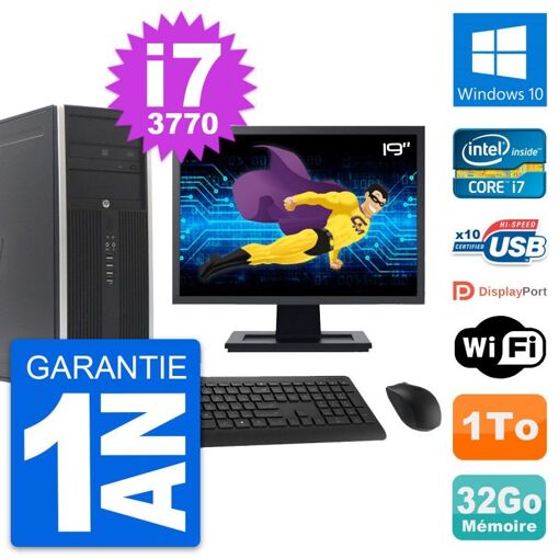 HP Compaq Elite 8300 Desktop PC - 19" Screen, Intel i7-3770, 32GB RAM, 1TB Hard Drive, Windows 10, WiFi