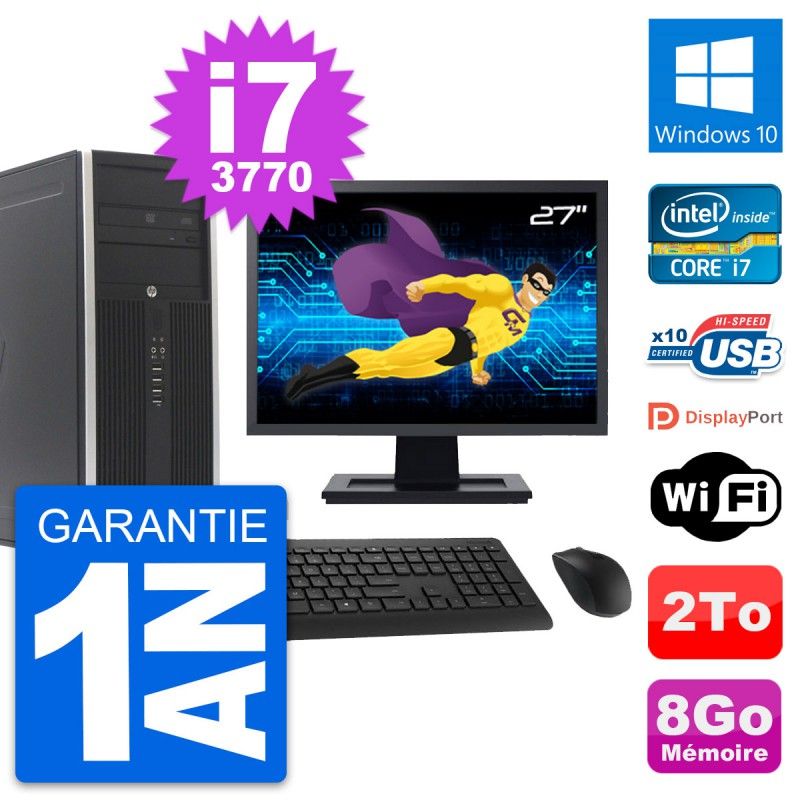 HP Elite 8300 Desktop PC | 27" Screen | Intel i7-3770 | 8GB RAM | 2TB Hard Drive | Windows 10 | WiFi
