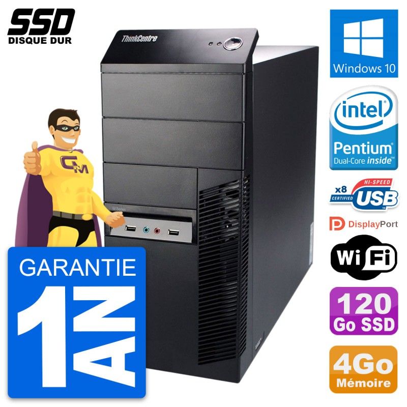 Ordinateur de bureau Lenovo ThinkCentre M91p - Processeur Intel Pentium G630, 4 Go de RAM, SSD 120 Go, Windows 10, Wi-Fi