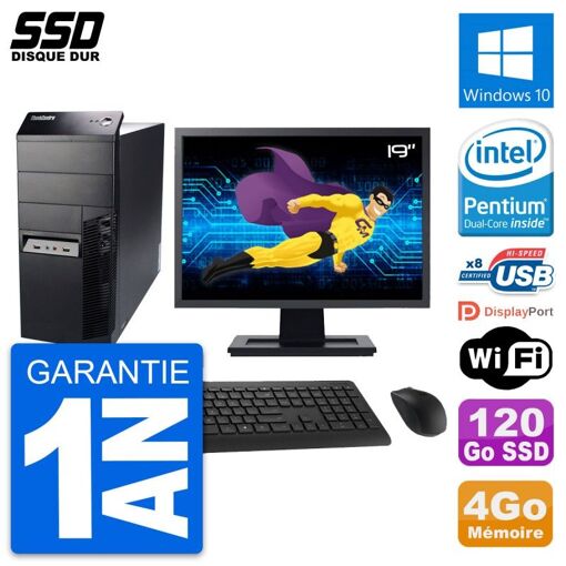 Lenovo M91p Desktop Computer - 19" Screen, Intel G630, 4GB RAM, 120GB SSD, Windows 10, WiFi