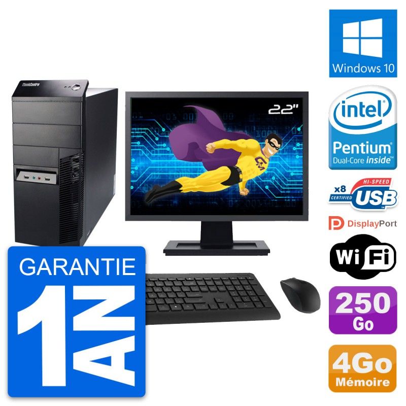 Lenovo M91p Desktop PC - 22" Screen, Intel G630, 4GB RAM, 250GB HDD, Windows 10, WiFi