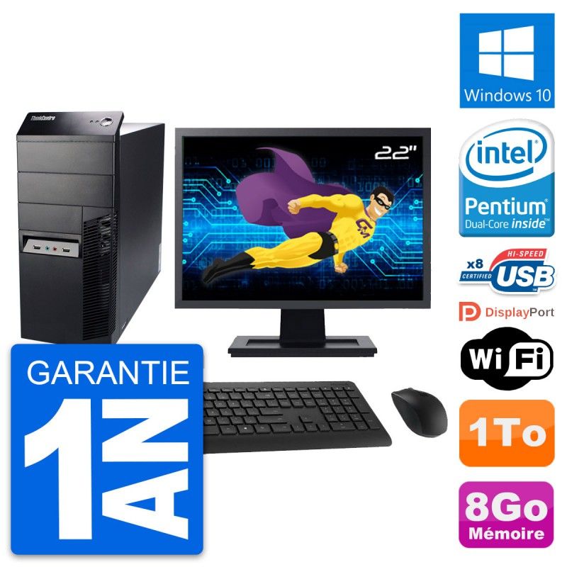 Lenovo M91p Desktop PC - 22" Screen, Intel G630, 8GB RAM, 1TB HDD, Windows 10, WiFi