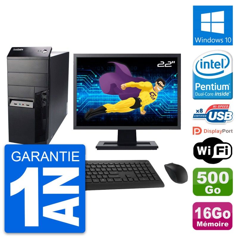 Lenovo M91p 22" Desktop PC - Intel G630, 16GB RAM, 500GB HDD, Windows 10, Wifi