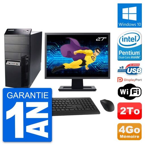 Lenovo M91p Mid Tower PC - 27" Screen, Intel G630, 4GB RAM, 2TB HDD, Windows 10, WiFi
