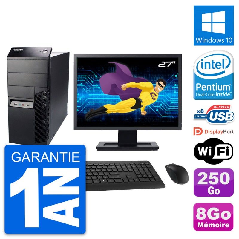 Lenovo ThinkCentre M91p 27" Desktop PC - Intel Pentium G630, 8GB RAM, 250GB HDD, Windows 10, WiFi