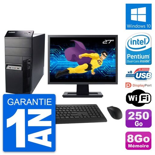 Lenovo ThinkCentre M91p 27" Desktop PC - Intel Pentium G630, 8GB RAM, 250GB HDD, Windows 10, WiFi