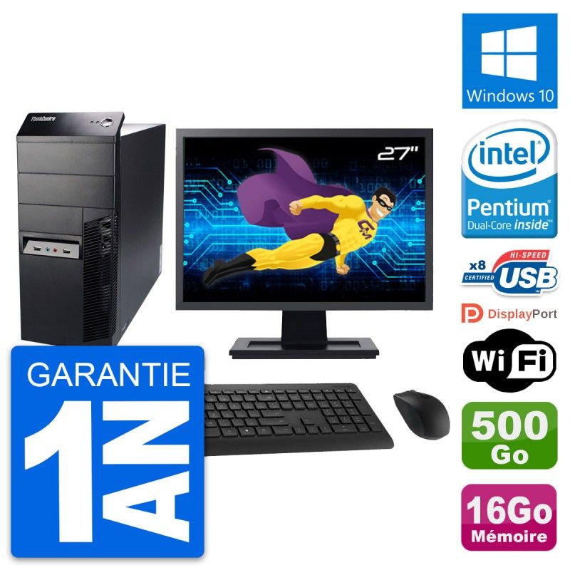 Lenovo M91p Desktop PC - 27" Screen, Intel G630, 16GB RAM, 500GB HDD, Windows 10, WiFi