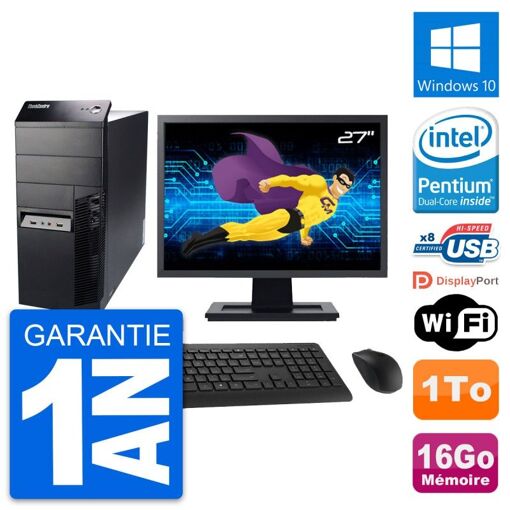 Lenovo M91p Mid Tower PC with 27" Screen, Intel G630, 16GB RAM, 1TB HDD, WiFi