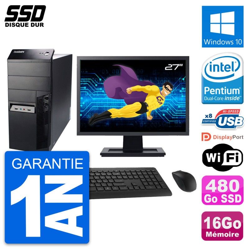 Lenovo M91p 27" All-in-One Desktop Computer - Intel G630, 16GB RAM, 480GB SSD, Windows 10, WiFi