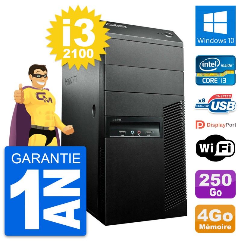 Lenovo M91p Desktop PC - Intel Core i3-2100, 4GB RAM, 250GB HDD, Windows 10, WiFi