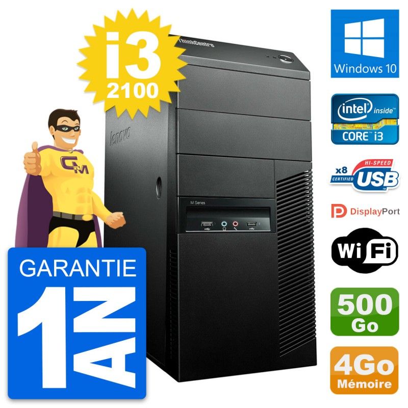 Lenovo M91p Desktop PC - Intel Core i3-2100, 4GB RAM, 500GB HDD, Windows 10, WiFi