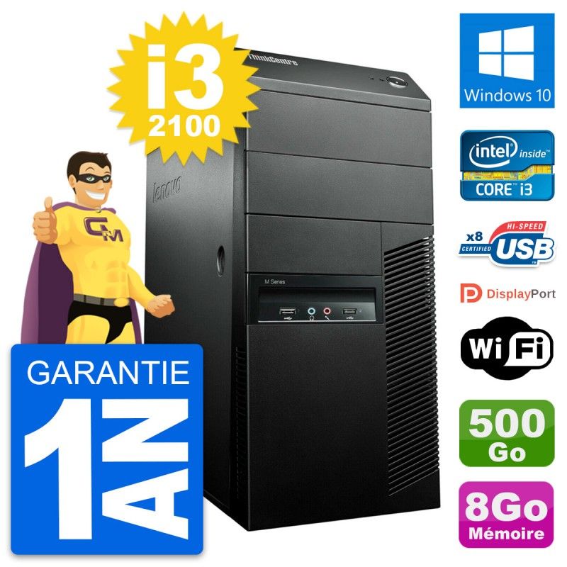 Lenovo M91p Desktop Computer - Intel Core i3-2100, 8GB RAM, 500GB HDD, Windows 10, WiFi