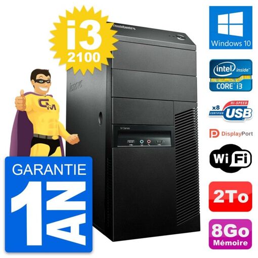 Lenovo ThinkCentre M91p Core i3-2100 8GB RAM 2TB HDD Windows 10 Wi-Fi Desktop PC