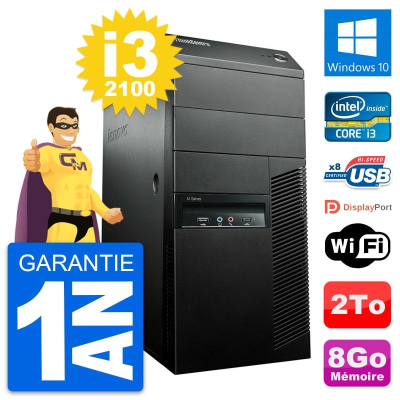 PC de sobremesa Lenovo ThinkCentre M91p Core i3-2100 8GB RAM 2TB HDD Windows 10 WiFi