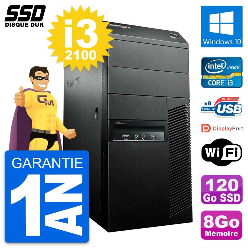 Computadora de escritorio Lenovo ThinkCentre M91p Core i3-2100 8GB RAM 120GB SSD Windows 10 WiFi