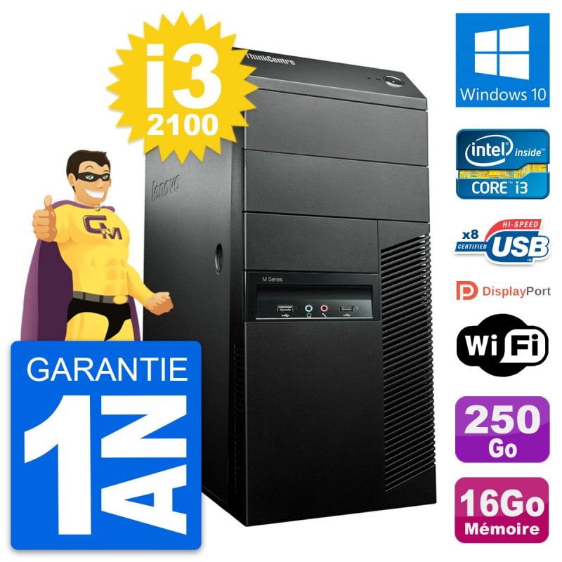Lenovo M91p Desktop PC - Intel Core i3-2100, 16GB RAM, 250GB HDD, Windows 10, WiFi