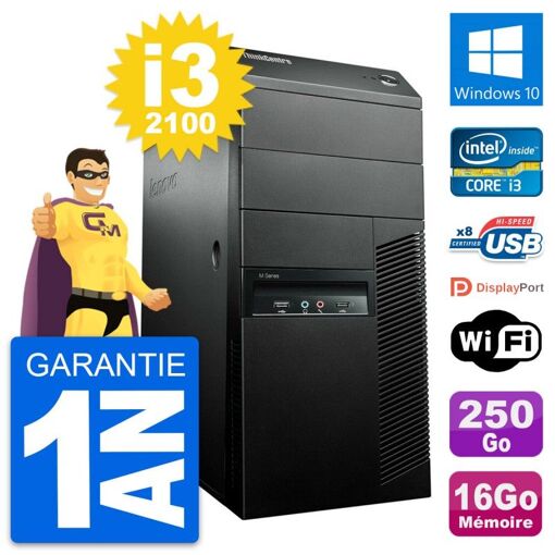 PC de escritorio Lenovo M91p - Procesador Intel Core i3-2100, 16 GB de RAM, Disco duro de 250 GB, Windows 10, WiFi