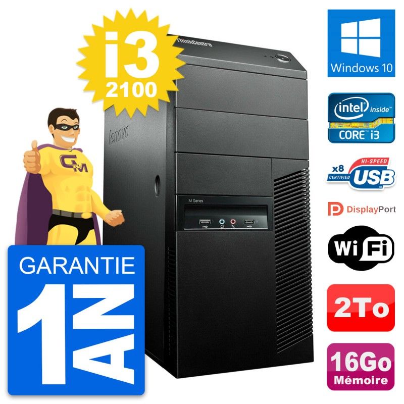 PC de escritorio Lenovo ThinkCentre M91p Intel Core i3-2100 16GB RAM 2TB HDD Windows 10 WiFi