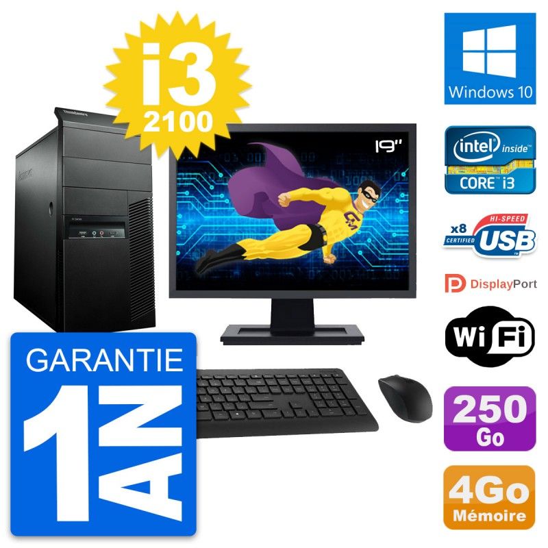 Lenovo M91p 19-inch Desktop PC - Intel i3-2100, 4GB RAM, 250GB HDD, Windows 10, WiFi