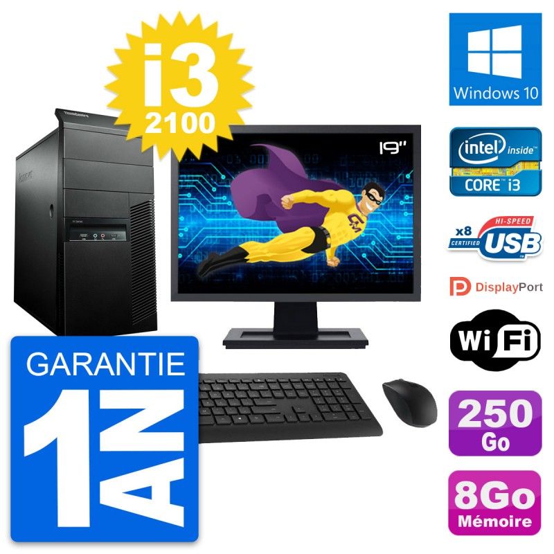 Lenovo M91p 19-inch Desktop PC - Intel i3-2100, 8GB RAM, 250GB Hard Drive, Windows 10, WiFi