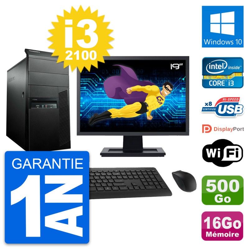 Lenovo M91p 19-inch Desktop PC - Core i3-2100, 16GB RAM, 500GB Hard Drive, Windows 10