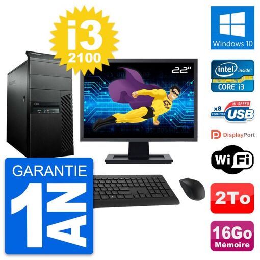 Lenovo M91p 22" Desktop PC - Intel i3-2100, 16GB RAM, 2TB HDD, Windows 10, WiFi