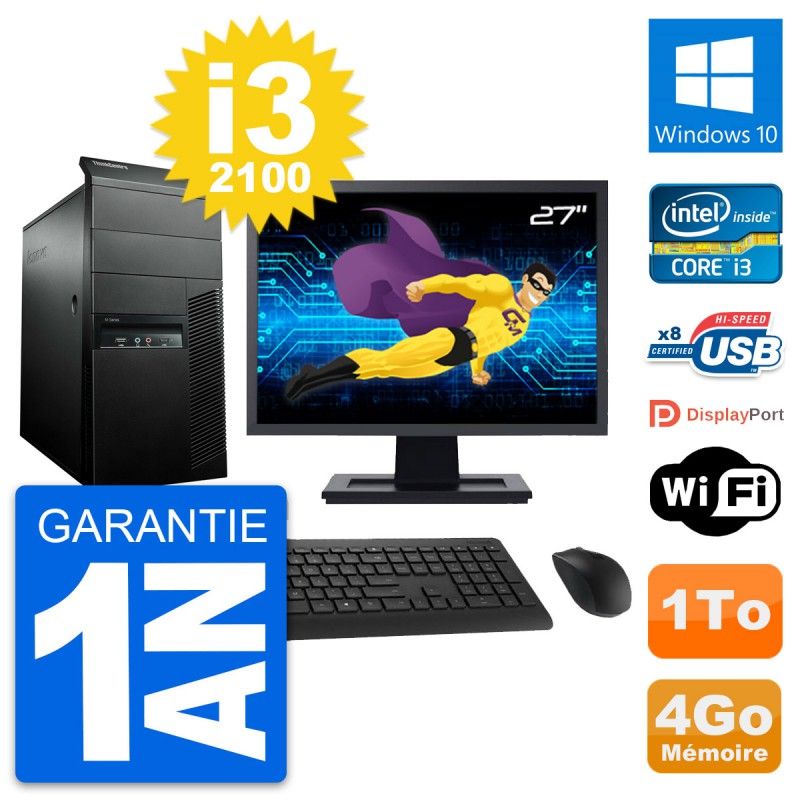 Lenovo M91p 27-inch Desktop PC - Core i3-2100, 4GB RAM, 1TB HDD, Windows 10, WiFi