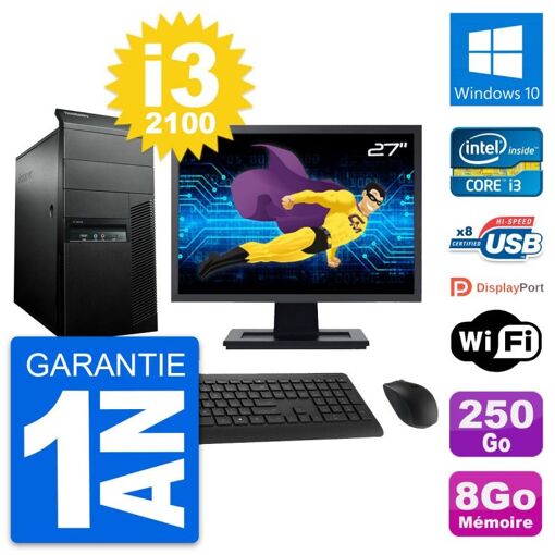 Lenovo M91p Desktop Computer - 27" Screen, Core i3-2100, 8GB RAM, 250GB SSD, Windows 10, Wifi