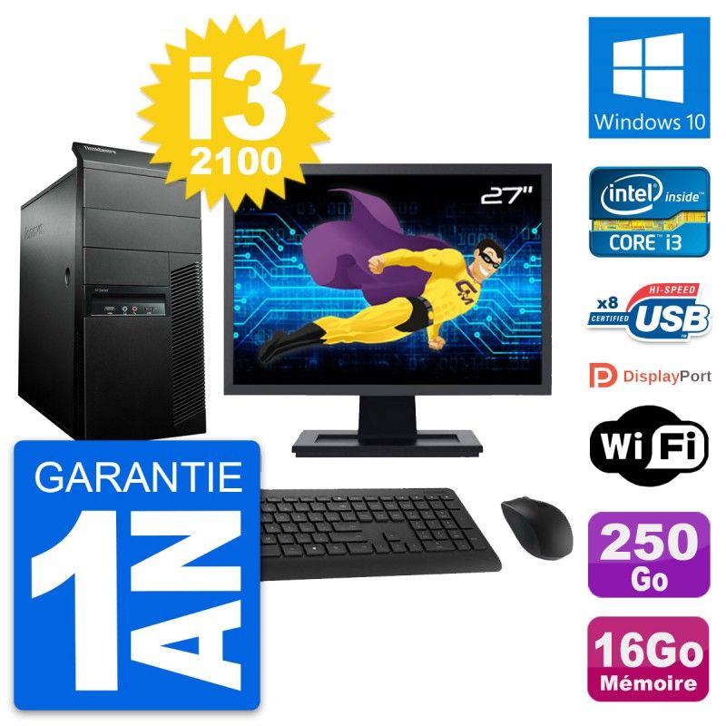 Lenovo M91p 27inch Core i3-2100 16GB RAM 250GB HDD Windows 10 WiFi Desktop PC