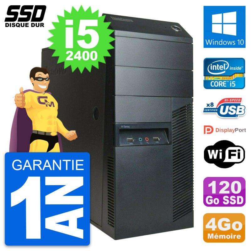 Lenovo ThinkCentre M91p Desktop Computer - Intel i5-2400, 4GB RAM, 120GB SSD, Windows 10, WiFi