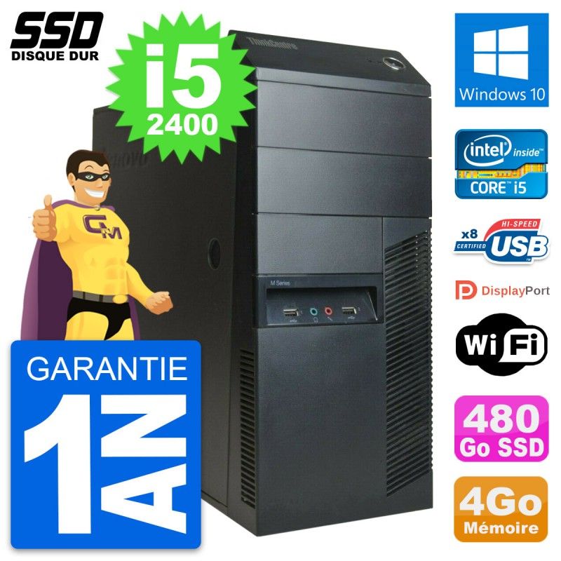 Lenovo ThinkCentre M91p Desktop Computer - Intel i5-2400, 4GB RAM, 480GB SSD, Windows 10, WiFi