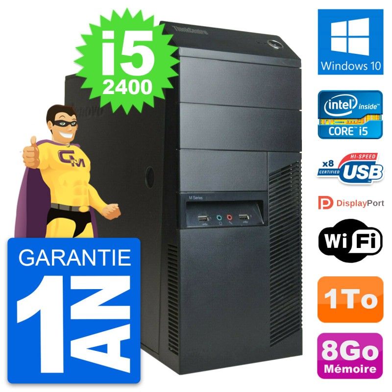 Lenovo ThinkCentre M91p Core i5-2400 8GB RAM 1TB HDD Windows 10 WiFi Desktop PC