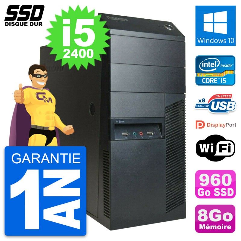 Lenovo ThinkCentre M91p Core i5-2400 8GB RAM 960GB SSD Windows 10 Wi-Fi Desktop Computer
