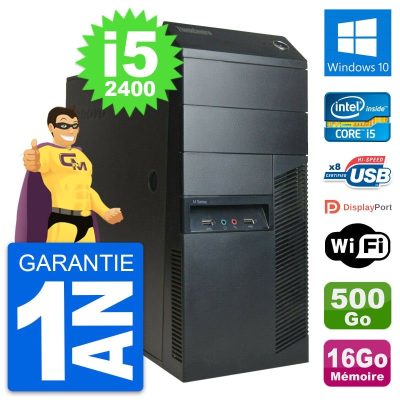 Lenovo ThinkCentre M91p Desktop PC - Intel Core i5-2400, 16GB RAM, 500GB HDD, Windows 10, WiFi