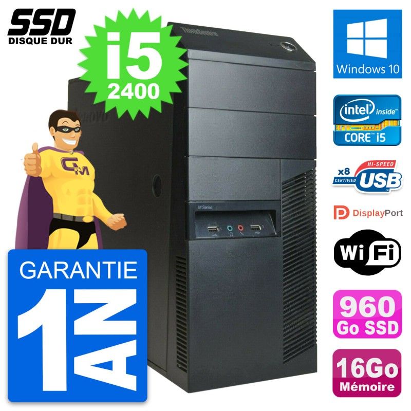 Lenovo ThinkCentre M91p Desktop Computer - Intel i5-2400, 16GB RAM, 960GB SSD, Windows 10, WiFi