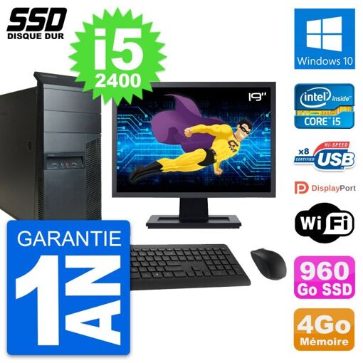 Lenovo M91p Desktop Computer - 19" Screen, Intel Core i5-2400, 4GB RAM, 960GB SSD, Windows 10, WiFi