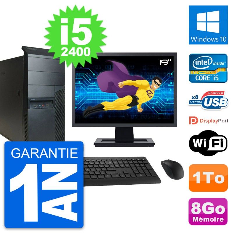 Lenovo M91p 19-inch Screen PC - Intel i5-2400, 8GB RAM, 1TB Hard Drive, Windows 10, WiFi