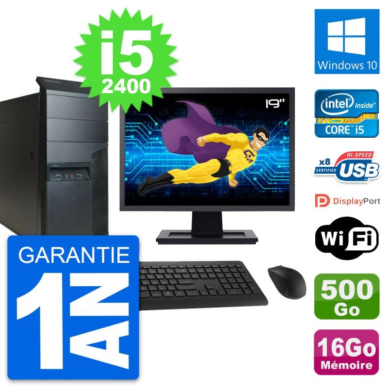 Lenovo M91p 19-inch Screen, Core i5-2400, 16GB RAM, 500GB Hard Drive, Windows 10, WiFi