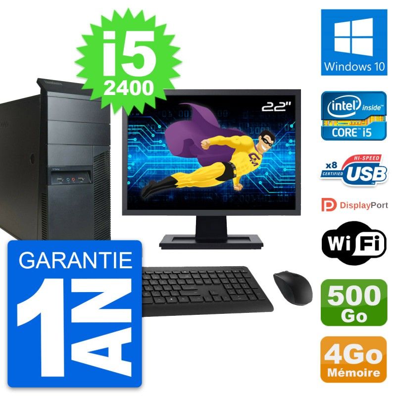 Lenovo M91p Desktop Computer, 22" Screen, Intel i5-2400, 4GB RAM, 500GB HDD, Windows 10, WiFi