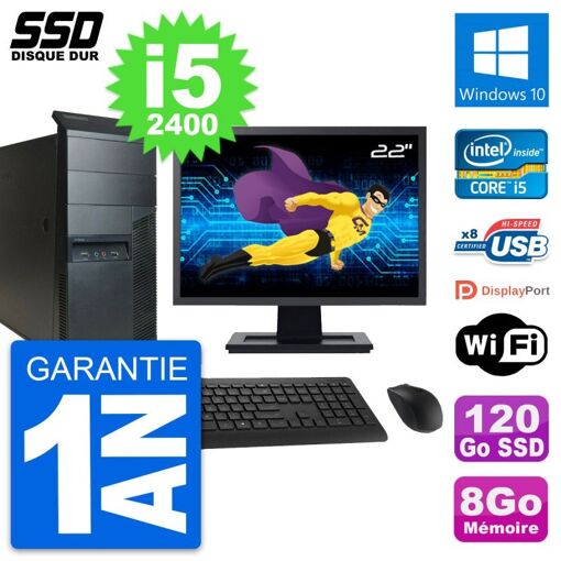 Lenovo M91p 22" Screen, Core i5-2400, 8GB RAM, 120GB SSD, Windows 10, Wifi